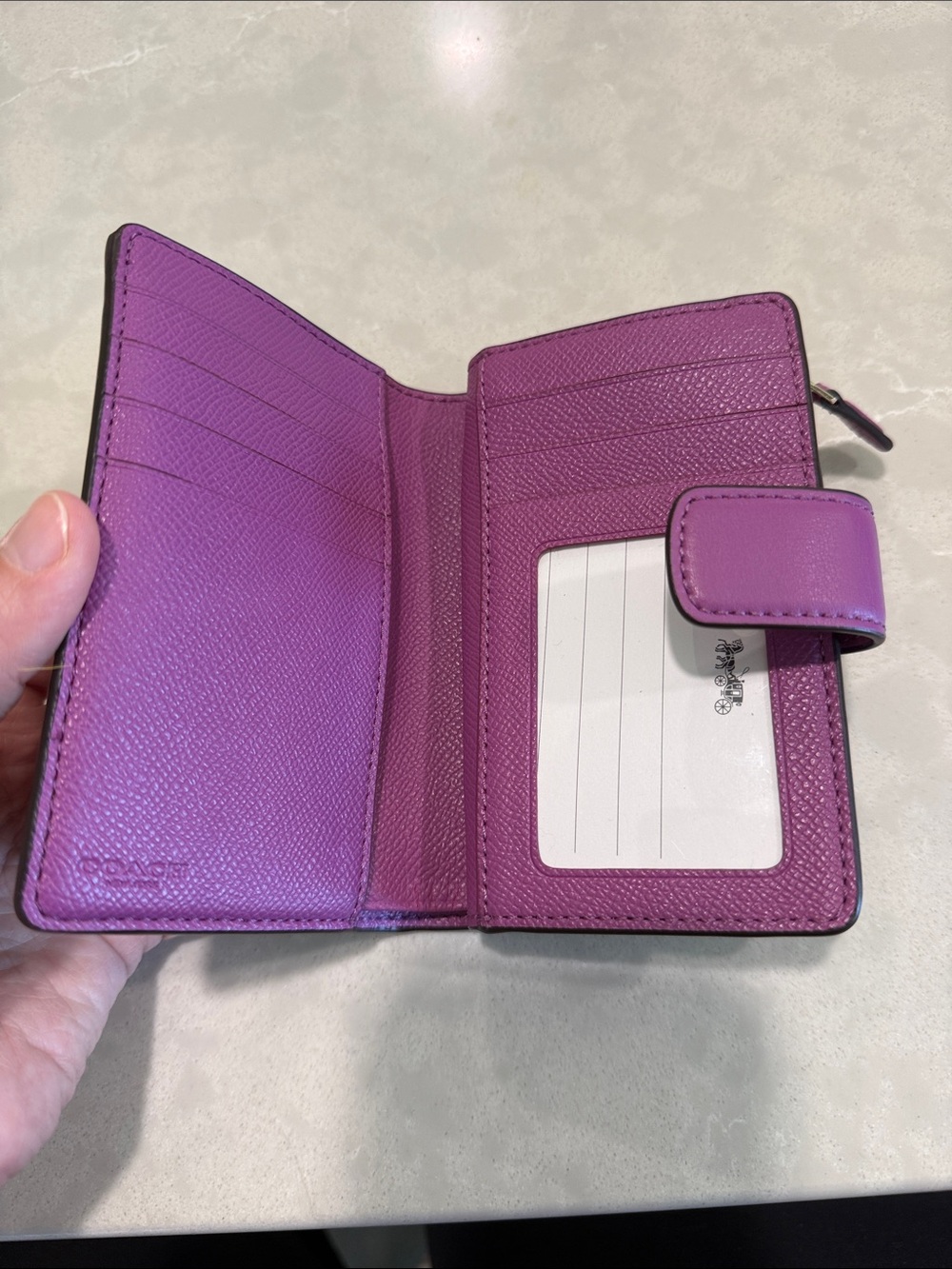 COACH Signature Canvas Compact Wallet in Brown Purple, New - Picture 3 of 4